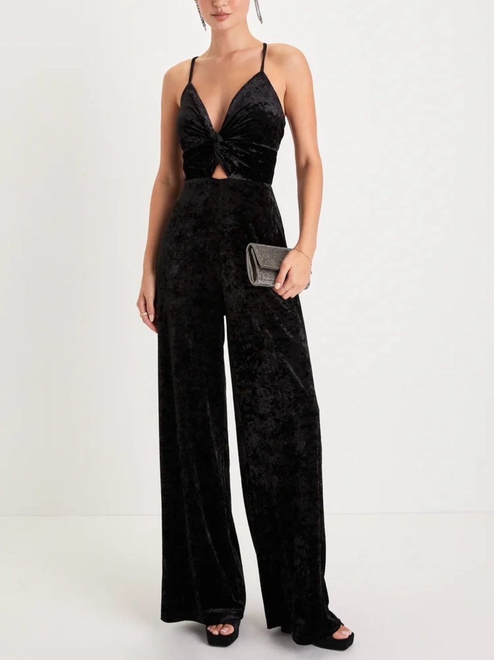 Lulu’s Dreams of Disco Black Velvet Lace-Up Jumpsuit